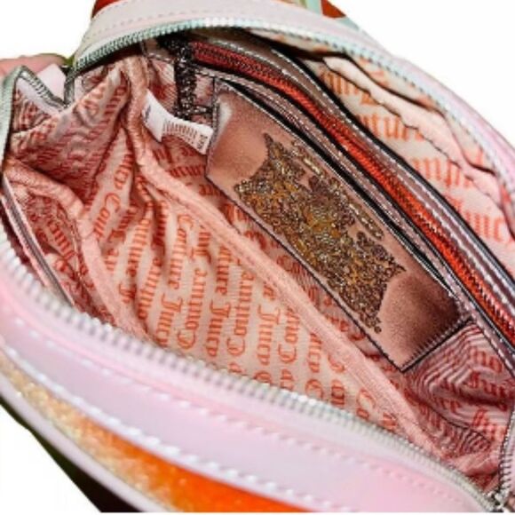 **SOLD** Juicy Couture Hollyhock Peach Velour Crossbody Camera Bag Pink PU - Picture 10 of 14